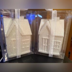 Mikasa NWT Set of 2 LED Real Wax & Snow Like Accents House Holiday Decoration